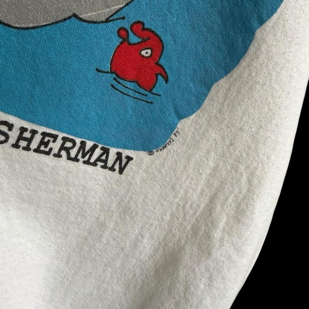 Sharky's 1989 Sweatshirt Sz XL Fishing Art‎ Funny Comic Raglan Sleeve White - Picture 6 of 8